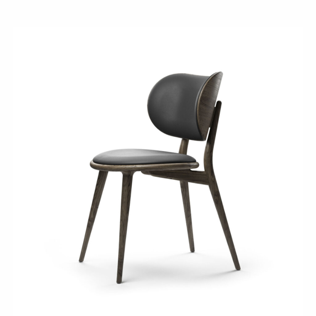 The Dining Chair, Sirka Grey Stained Solid Oak, Black leather seat