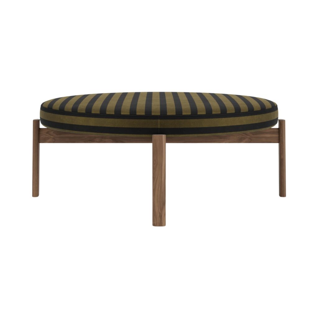 PASSAGE POUF, WALNUT BASE, SEAT UPHOLST WITH PC0T