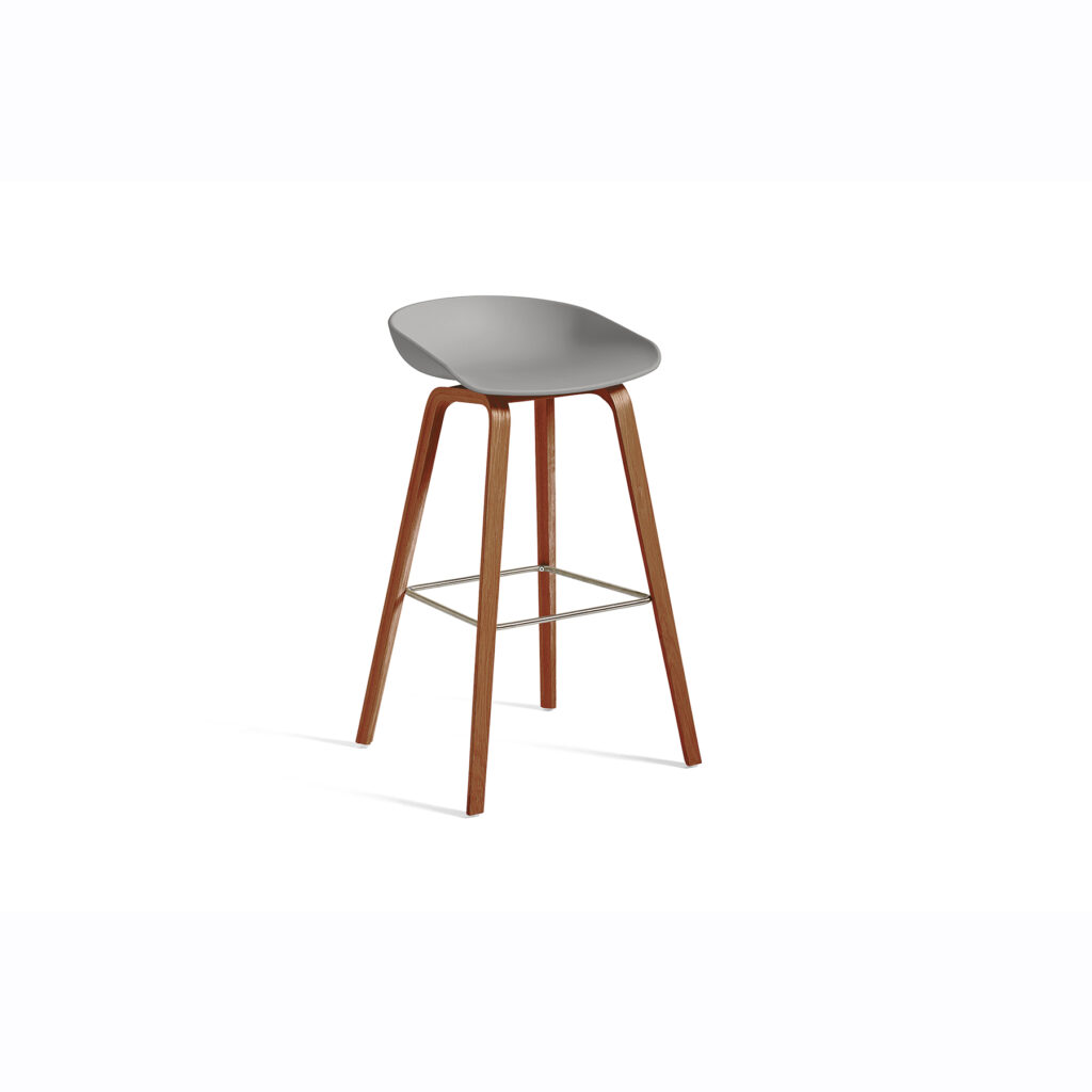 AAS 32 Stool, Grey seat, Walnut legs, H75cm