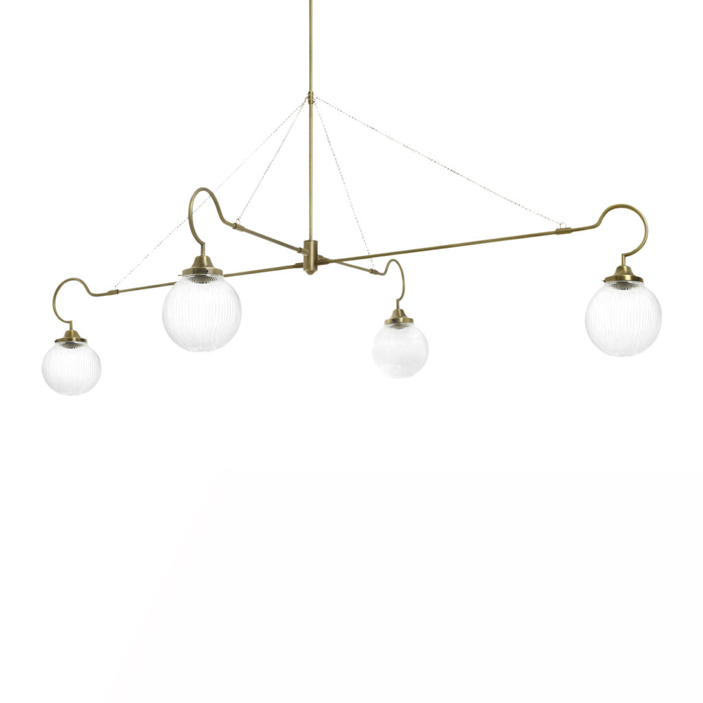 FLOREN PENDANT 4 ARM antique brass and ribbed glass, 205x135cm