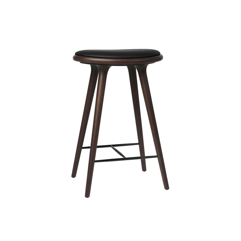 High Stool, H69cm, Sirka Grey Stained Solid Beech, Black leather seat