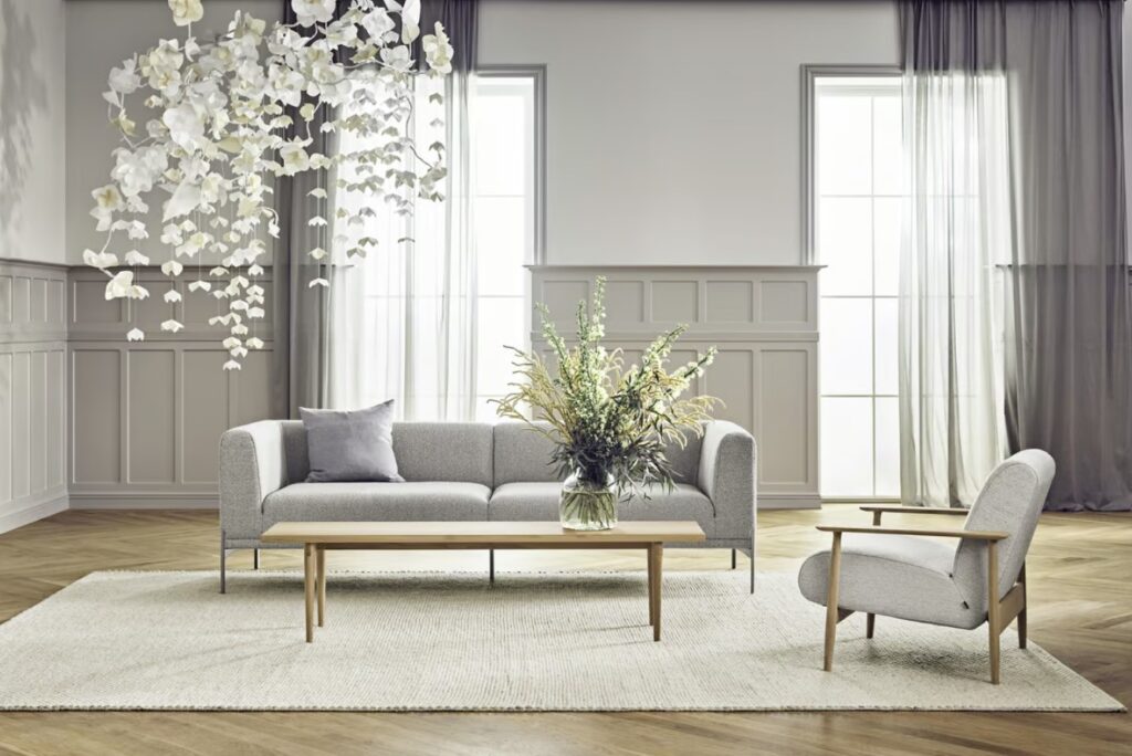 Caisa 3 seater sofa, Nantes, Sand,Brushed steel