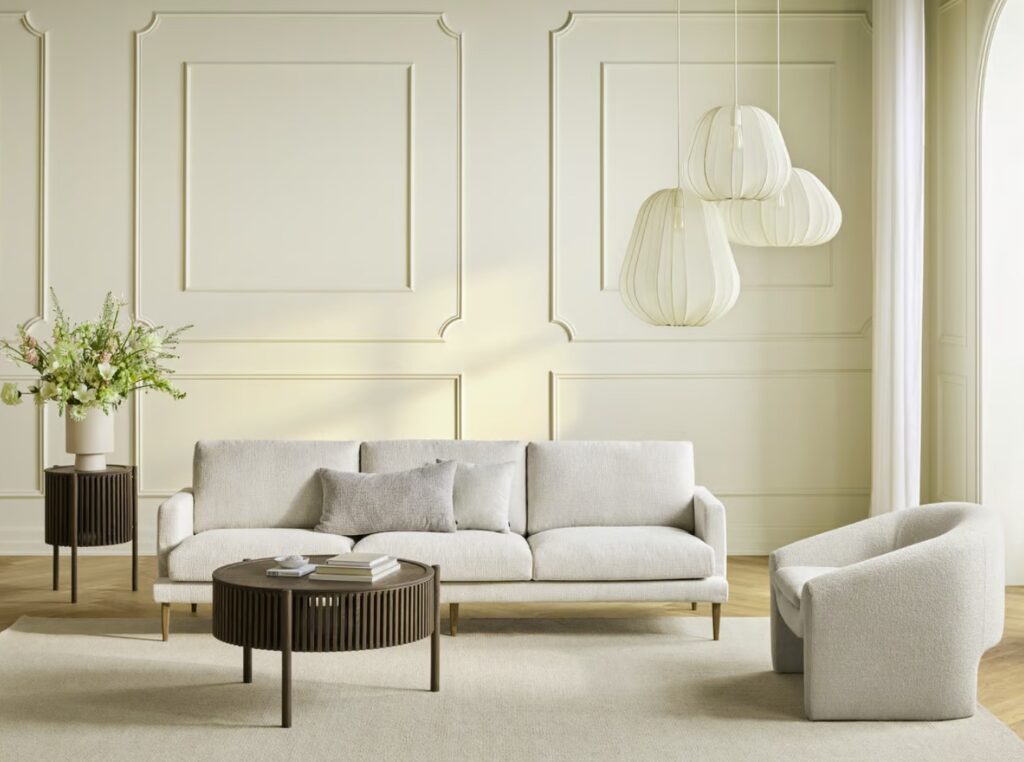 Veneda Slim Sofa 4 seater, Nantes, Sand, Oiled oak