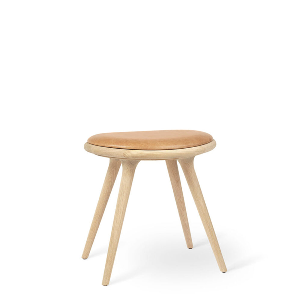 Low stool, H47cm, Sirka Grey Stained Solid Beech, Black leather seat
