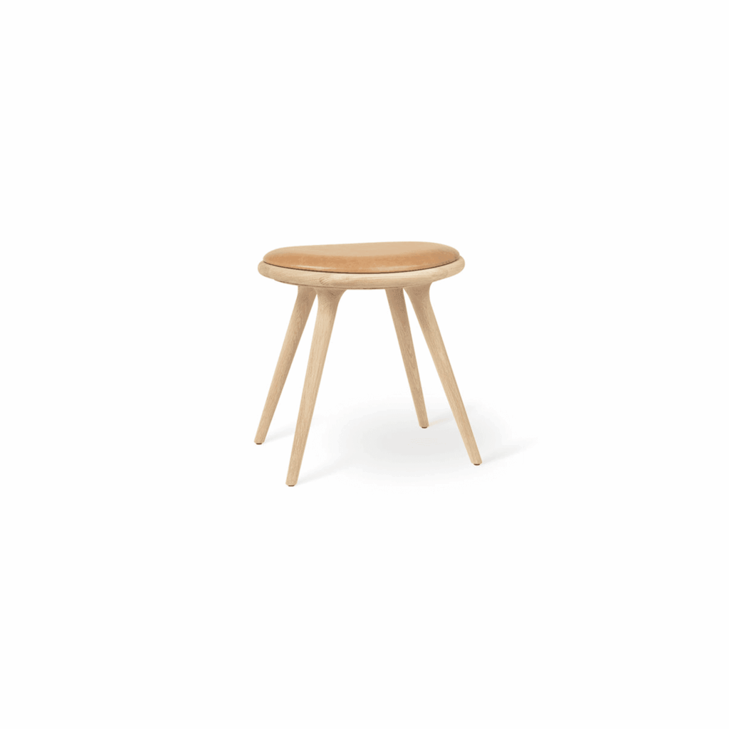 Low stool, H47cm, Sirka Grey Stained Solid Beech, Black leather seat