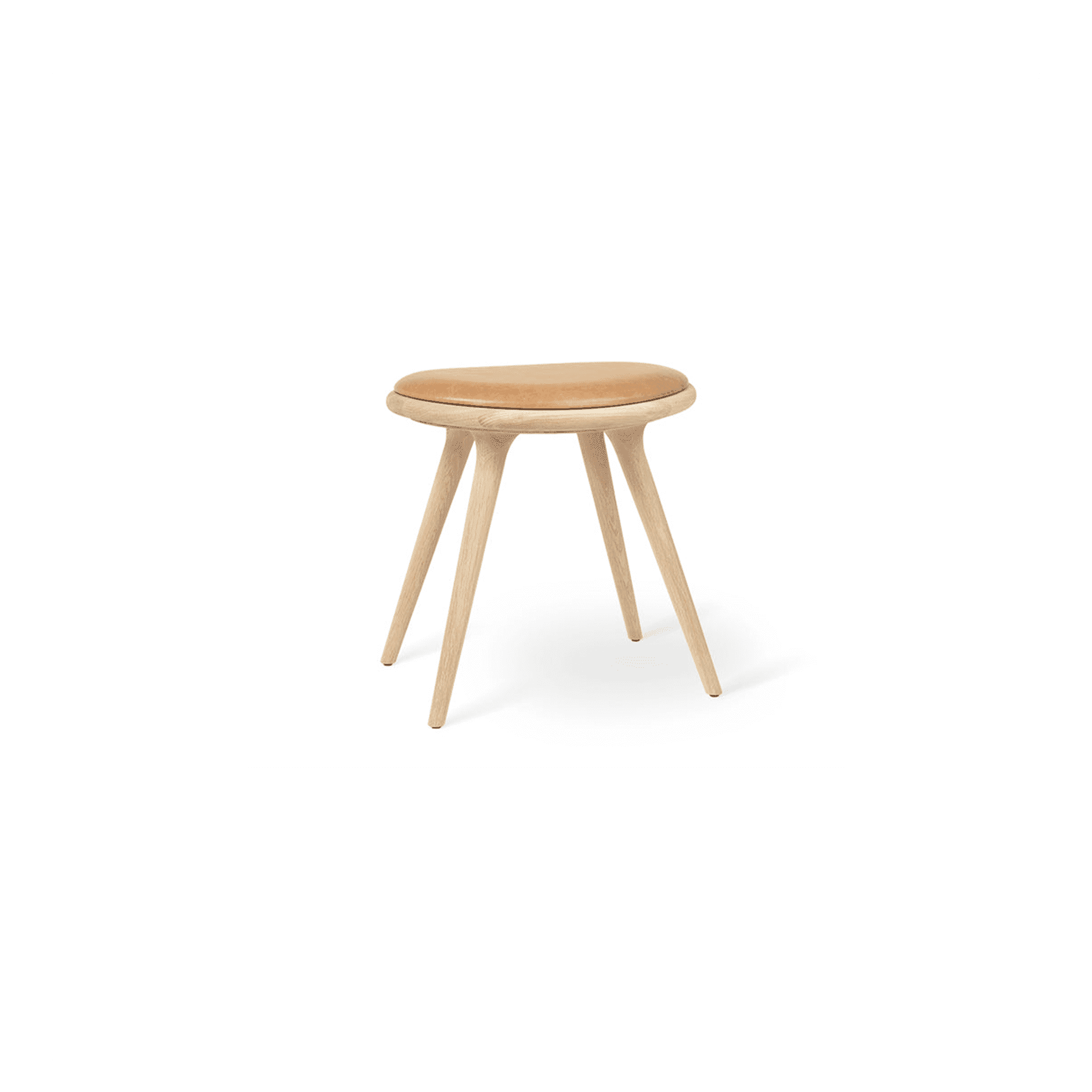 Low stool, H47cm, Sirka Grey Stained Solid Beech, Black leather seat