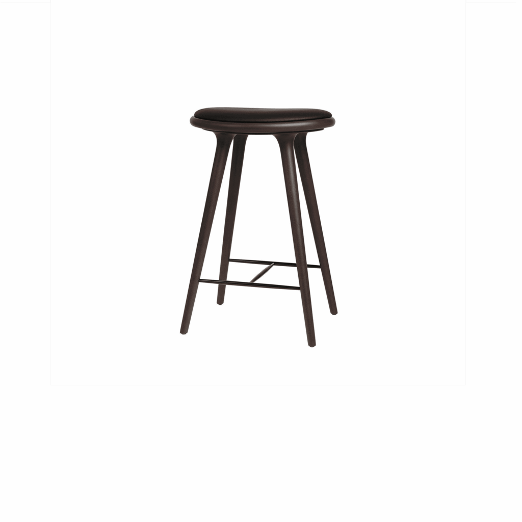 High Stool, H69cm, Sirka Grey Stained Solid Beech, Black leather seat