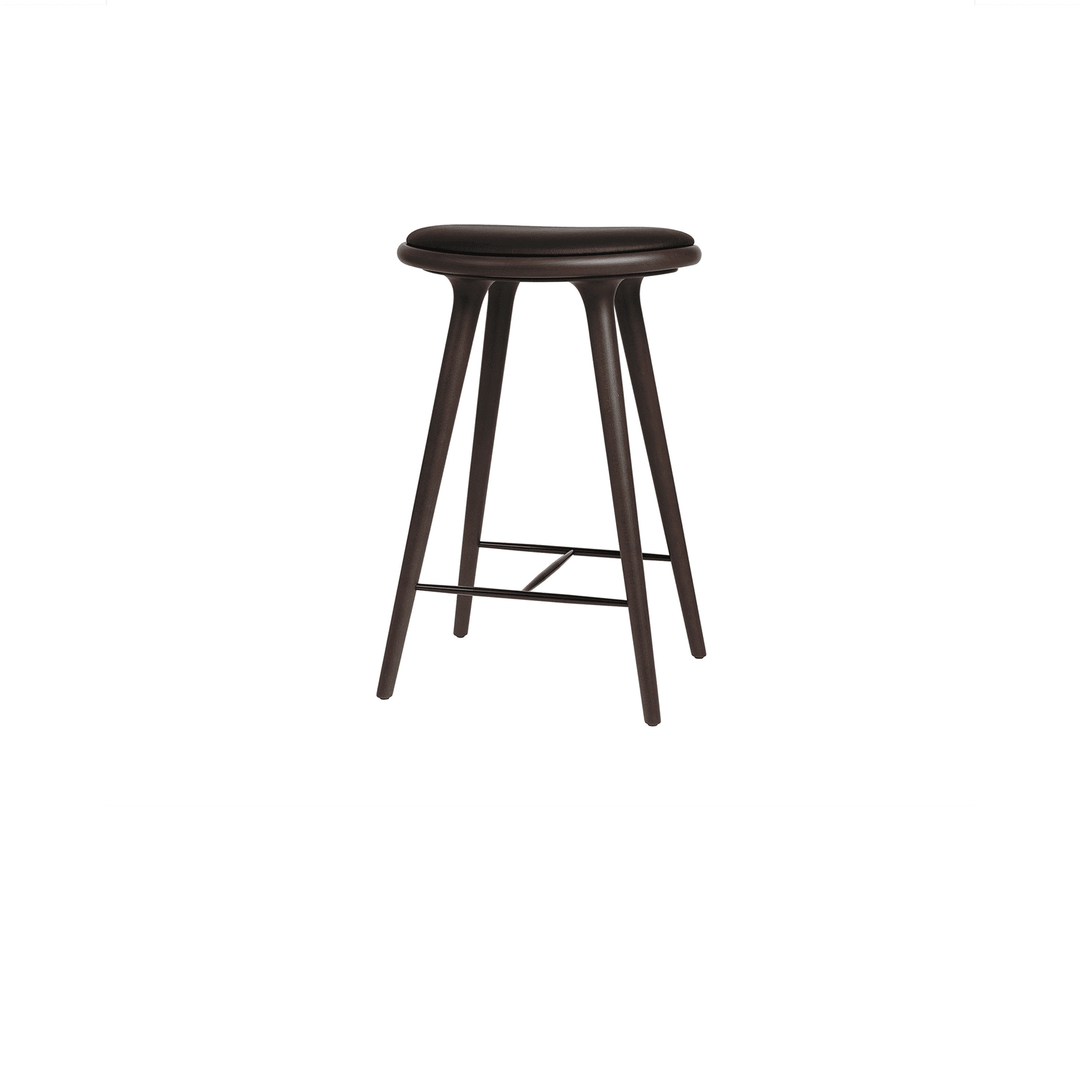High Stool, H69cm, Sirka Grey Stained Solid Beech, Black leather seat