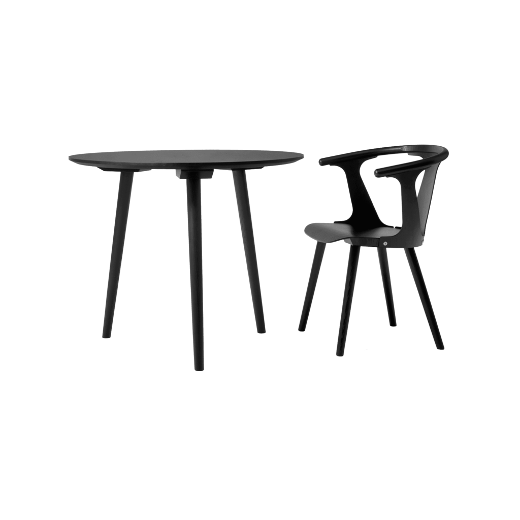 In Between Dining Table SK3 D90 H73 cm Black lacquered oak legs 3 legs Linoleum