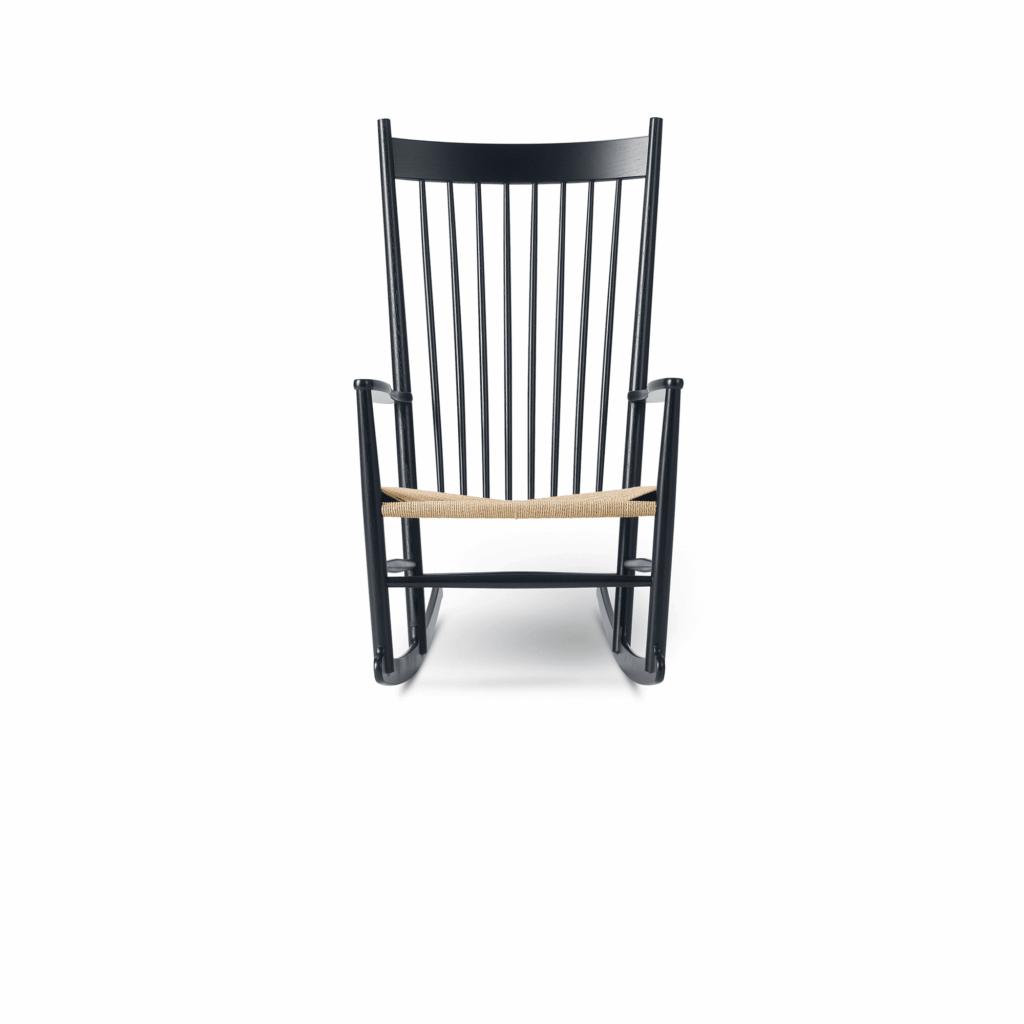 J16 Rocking chair, Oak black lacquer, Natural paper cord