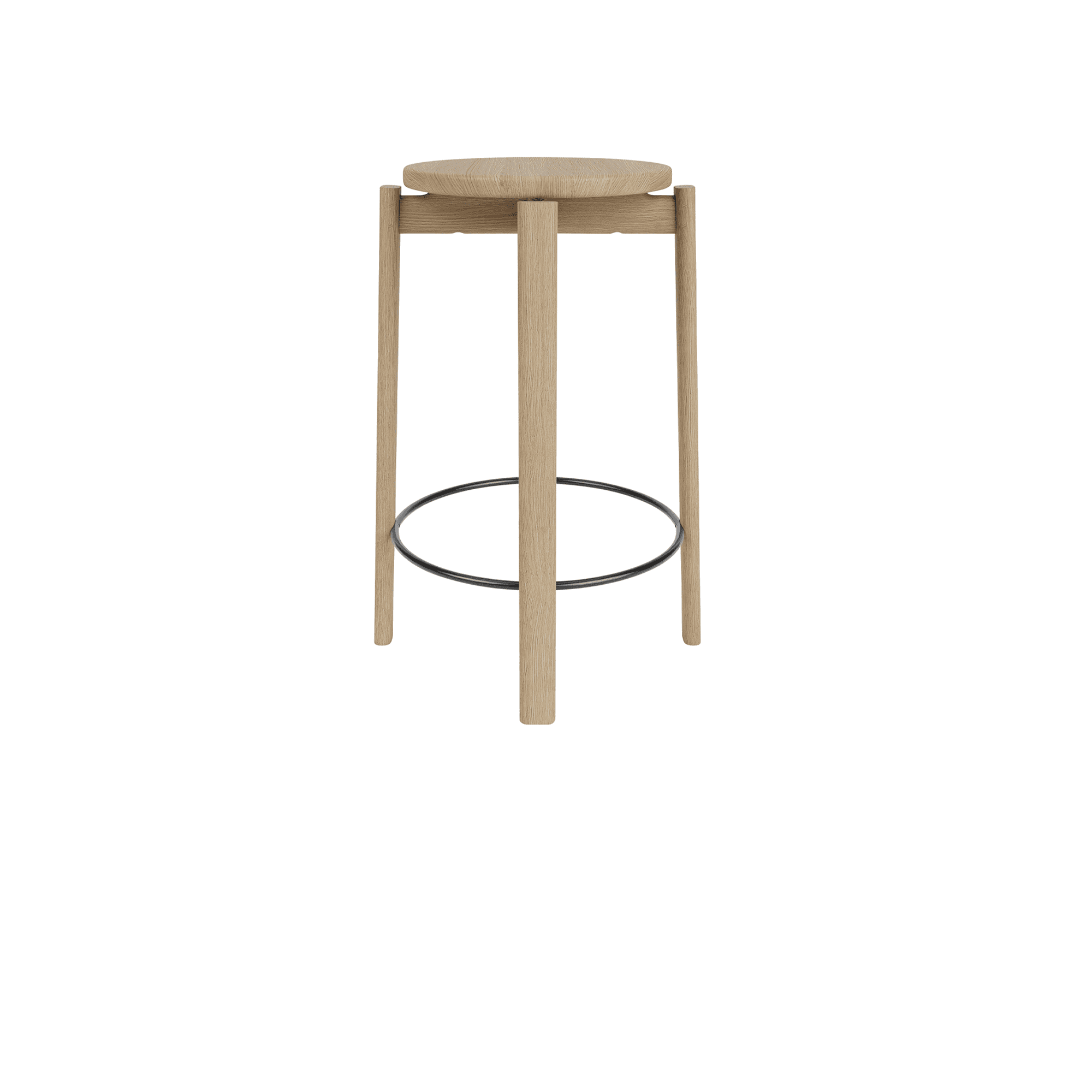 PASSAGE COUNTER STOOL, WALNUT BASE, SEAT UPHOLST WITH PC0T, BRASS RING