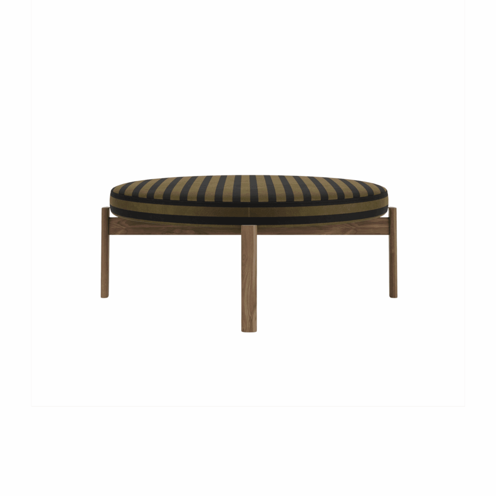 PASSAGE POUF, WALNUT BASE, SEAT UPHOLST WITH PC0T