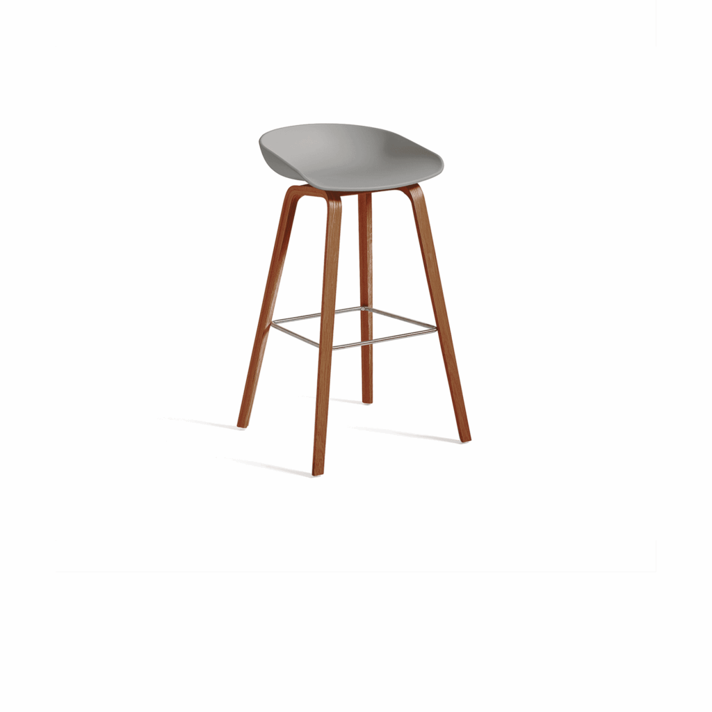AAS 32 Stool, Grey seat, Walnut legs, H75cm