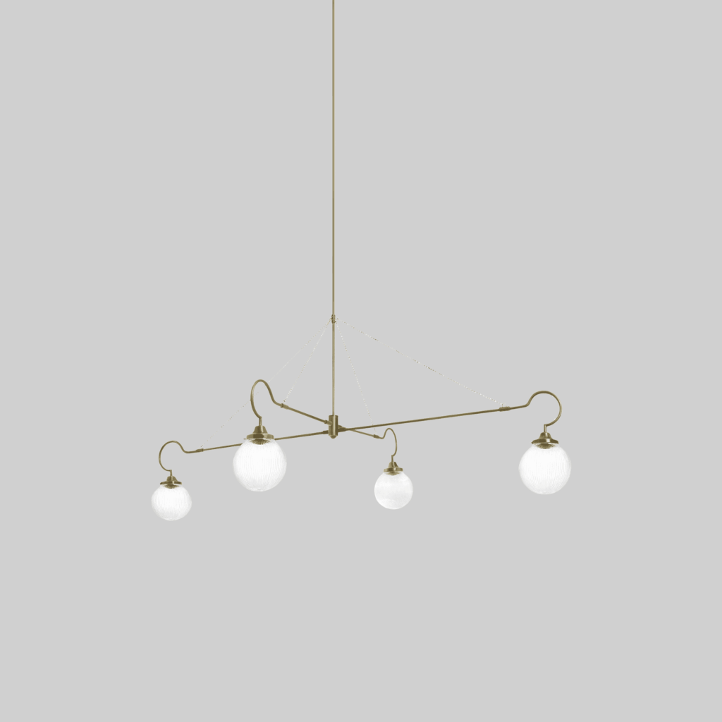 FLOREN PENDANT 4 ARM antique brass and ribbed glass, 205x135cm